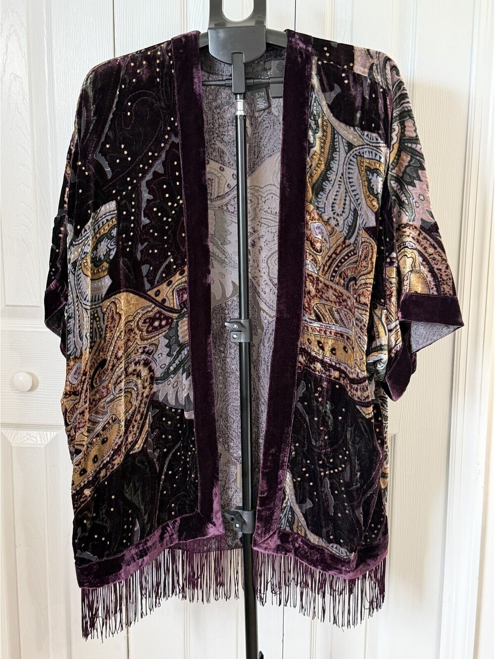 Travelers By Chico's Top Womens S/M Multicolor Velvet Paisley Kimono Fringe
